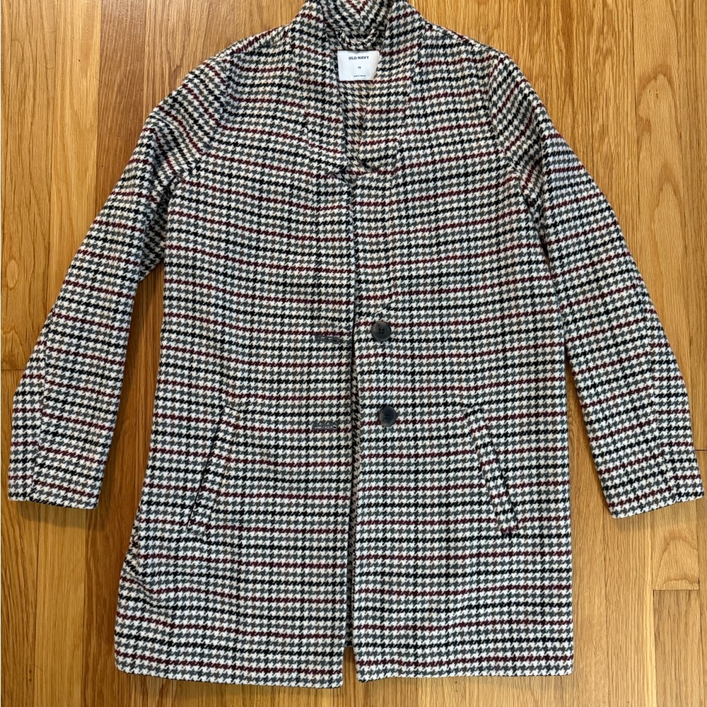 Old Navy Women’s Houndstooth Collared Button Trench Coat Size XS